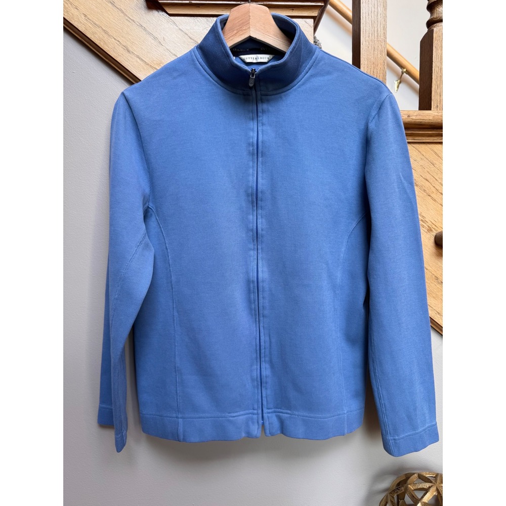Cutter & Buck Women Blue Pima Cotton Full Zip Jacket L/G Sustainable Golf Travel